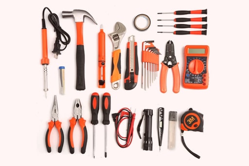 Industrial tools on workbench